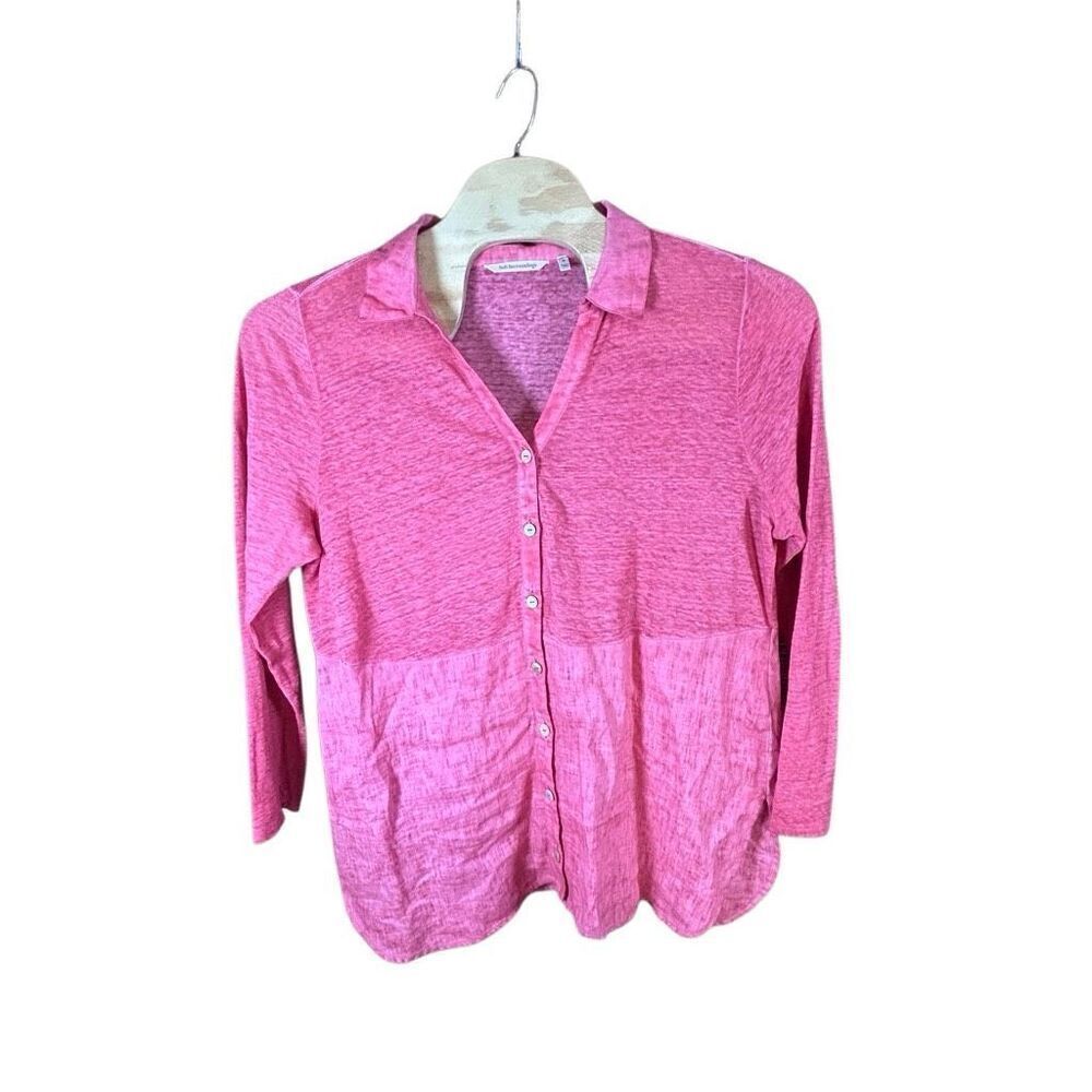 Soft Surroundings XL Pink Linen Long Sleeve Button Shirt Jacket
